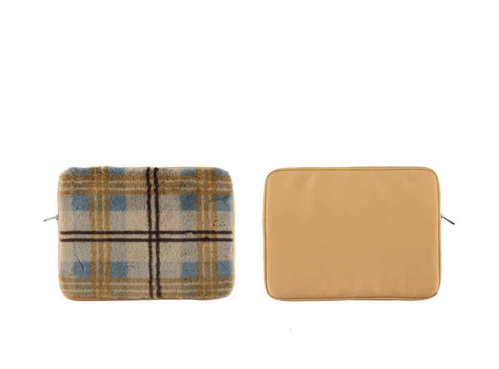 Reversible plush plaid and smooth neoprene laptop sleeve protective case Bowlift