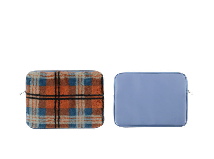 Reversible plush plaid and smooth neoprene laptop sleeve protective case Bowlift