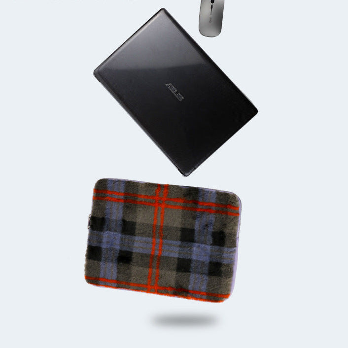 Reversible plush plaid and smooth neoprene laptop sleeve protective case Bowlift