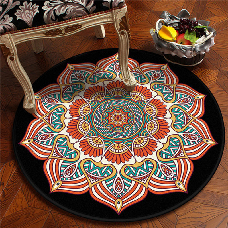 BowLift | American Southwestern Flower Carpet Orange and Red Polyester Rug Washable Living Room Carpet for Bedroom