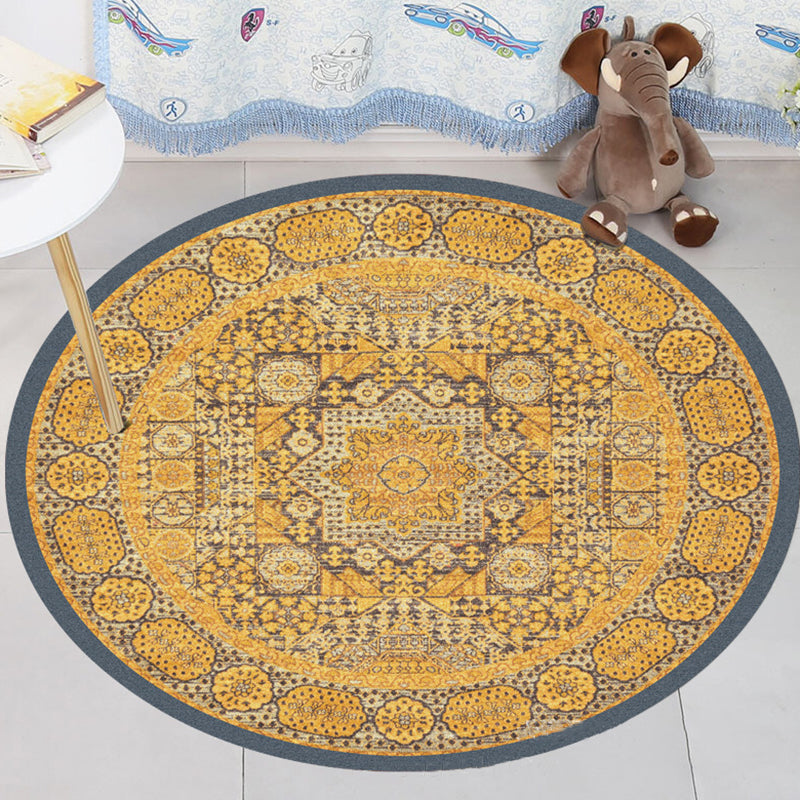 Moroccan floral pattern rug Yellow polyester rug non-slip backing machine washable rug for the bedroom | Bowlift