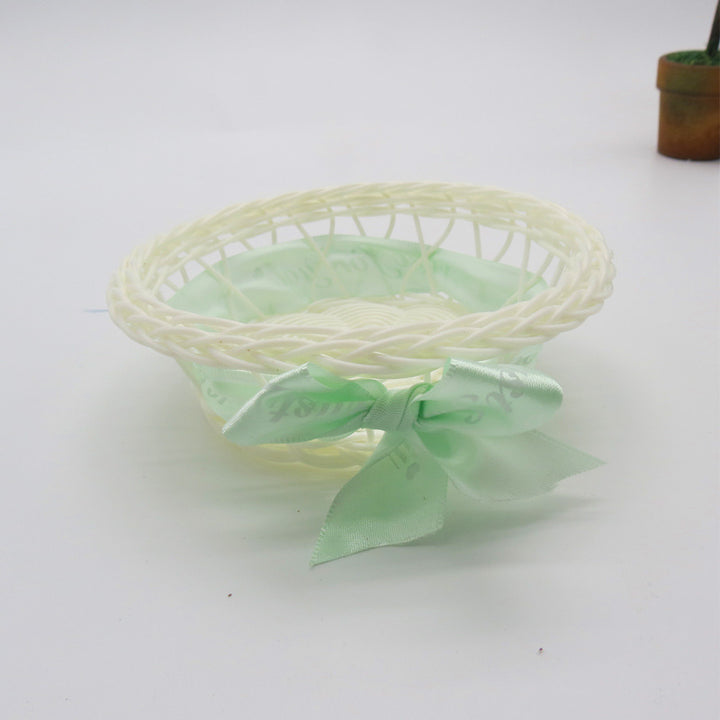 Decorative Ribbon-Trimmed Woven Basket Bowlift