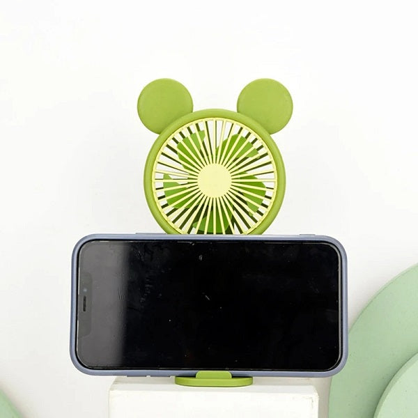 Mini Rechargeable Cartoon Fan With Phone Holder Base | Bowlift