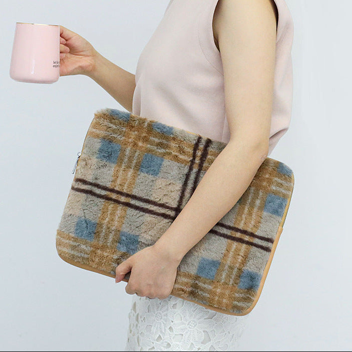 Reversible plush plaid and smooth neoprene laptop sleeve protective case Bowlift