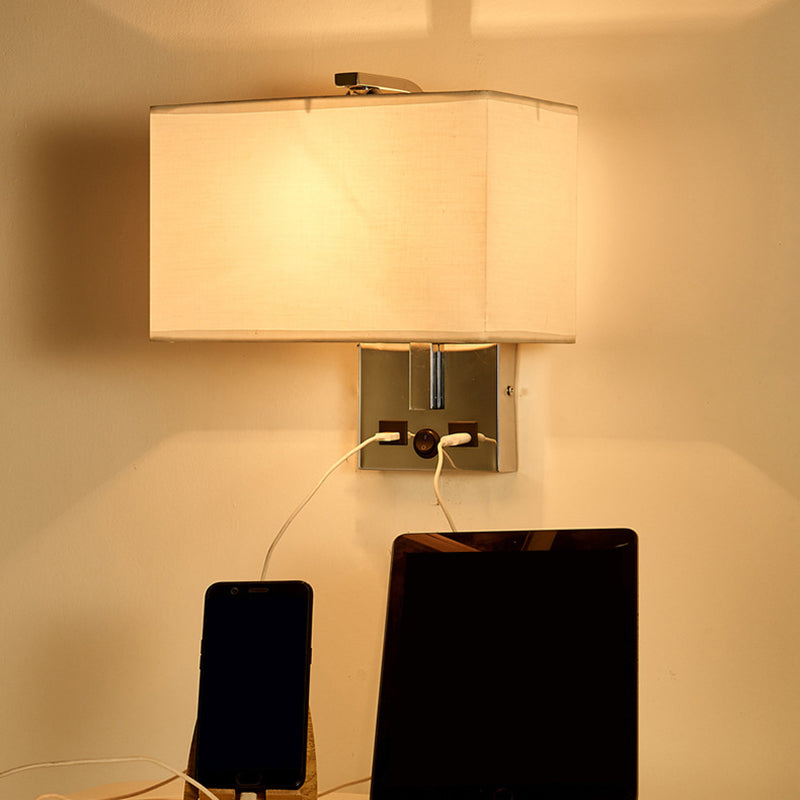 BowLift | Fabric Rectangle Wall Light Kit Minimalist Single-Bulb Beige/Black/White Wall Lamp with USB Port