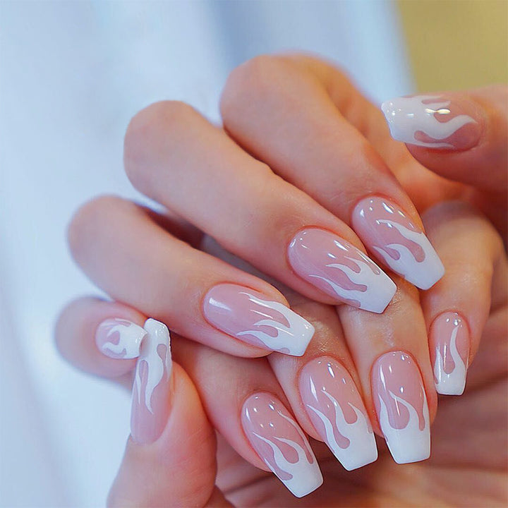Trendy artificial nails with stylish flame design Bowlift