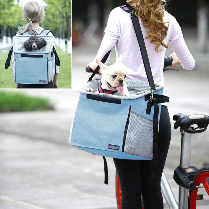 front bicycle pet carrier basket with padded base and safety tether Bowlift
