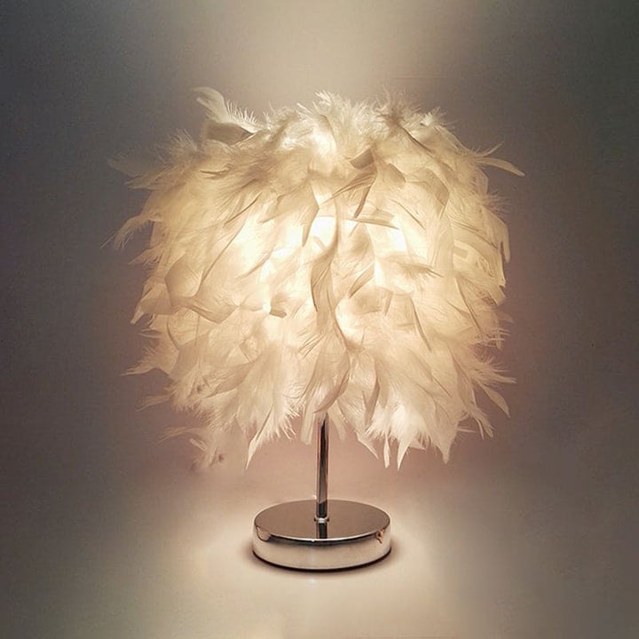 Round feather lamp - decorative table lamp for living room, bedside & battery, dimmable, wireless | Bowlift