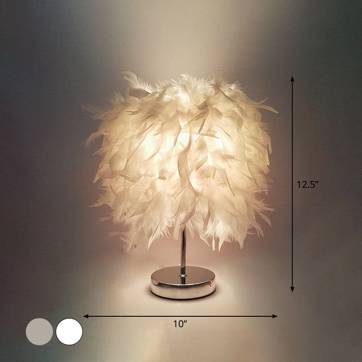 Round feather lamp - decorative table lamp for living room, bedside & battery, dimmable, wireless | Bowlift