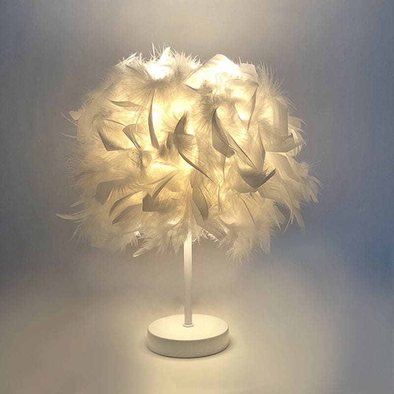 Round feather lamp - decorative table lamp for living room, bedside & battery, dimmable, wireless | Bowlift