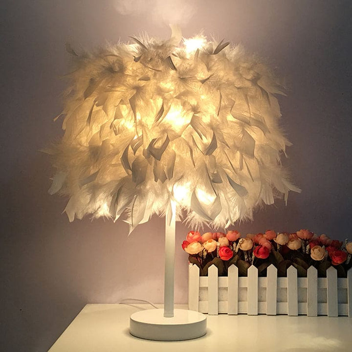 Round feather lamp - decorative table lamp for living room, bedside & battery, dimmable, wireless | Bowlift