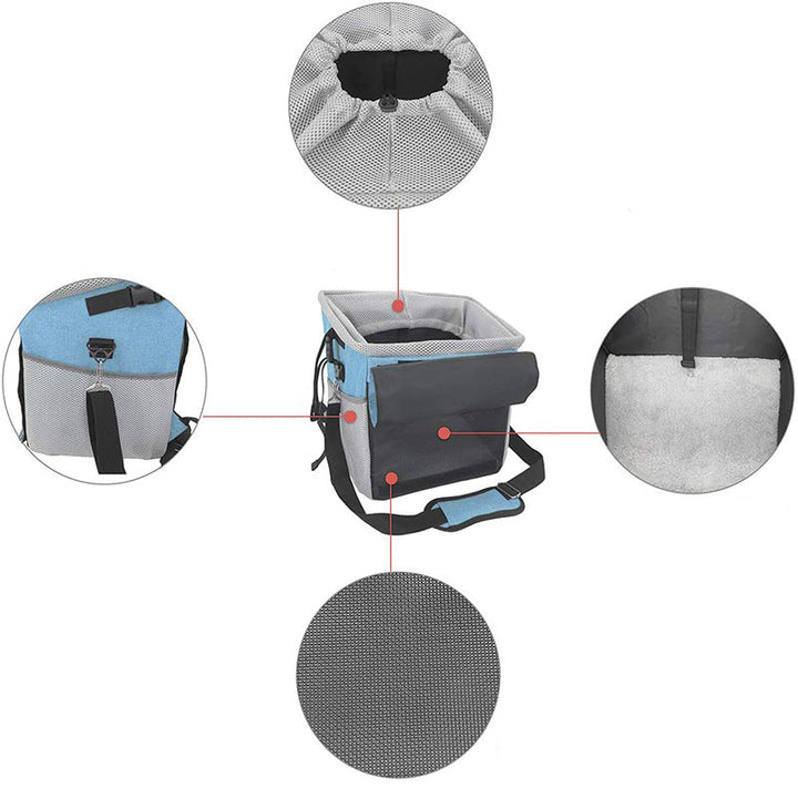 front bicycle pet carrier basket with padded base and safety tether Bowlift