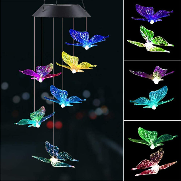 LED Solar Butterfly Wind Chime Garden Hanging Light Bowlift
