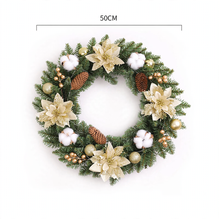 Christmas wreath with balls and flowers, various sizes