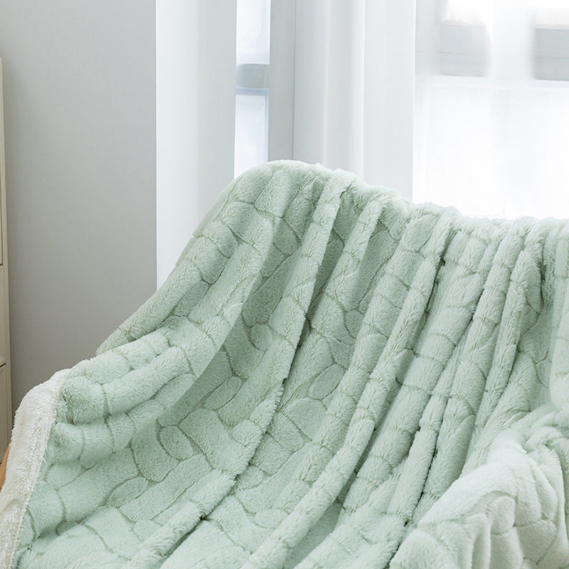 Soft coral fleece blanket, double-layered, for sofa and home