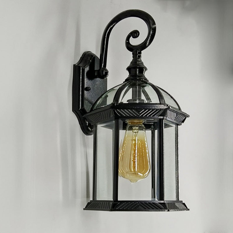 Traditional European Waterproof Aluminum Glass Hexagonal Prism 1-Light Wall Sconce Lamp For Garden | Bowlift