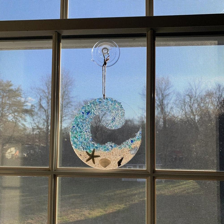 BowLift | Sea glass sun catcher - Ocean breaking wave beach ornament