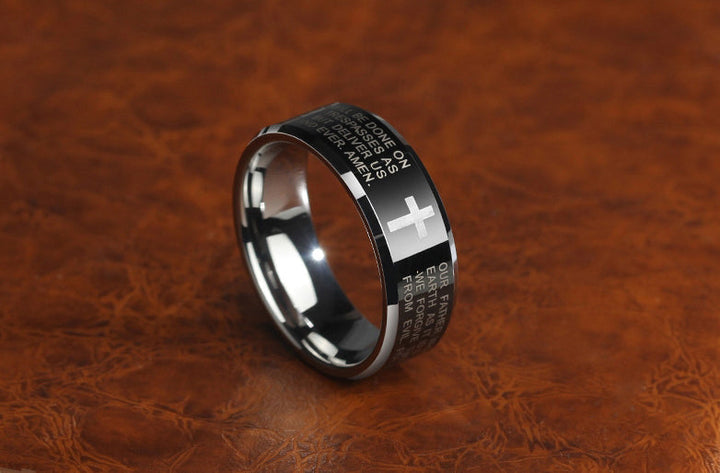 BowLift | Personality Men's Black Tungsten Alloy Ring with Cross, No Fading, Scratch Resistant & Multiple Polishing
