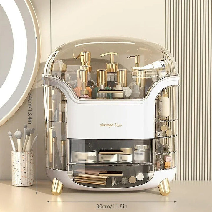 Luxury Transparent Makeup Organizer with Rotating Doors and Drawers | Bowlift