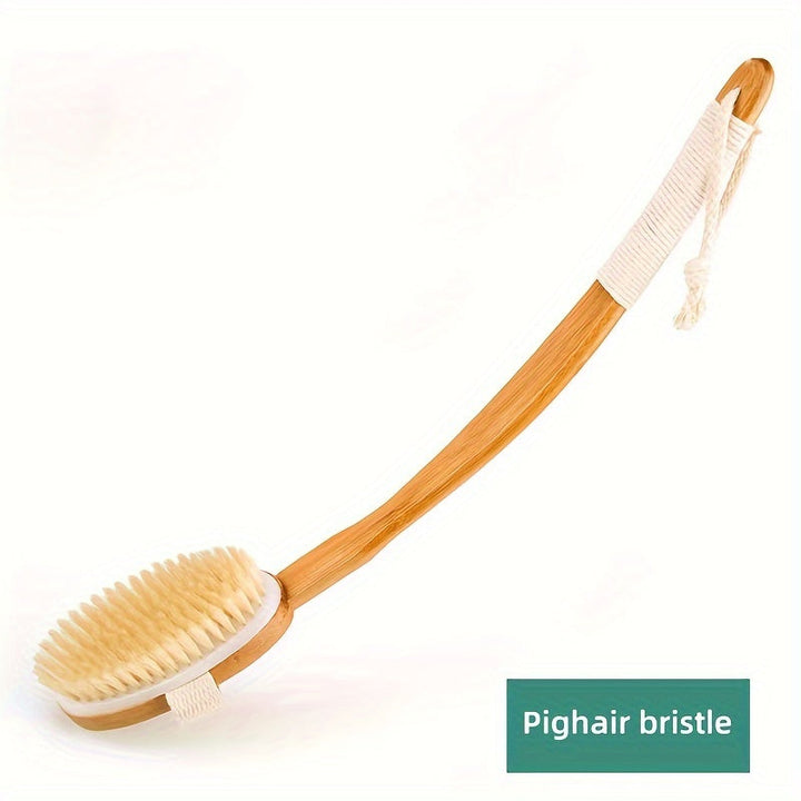 BowLift | Back Boar Bristles Cleaning Sponge for the Shower - Long Wooden Handle Bath Sponge Brush, Soft Natural Bristles for Back Cleaning