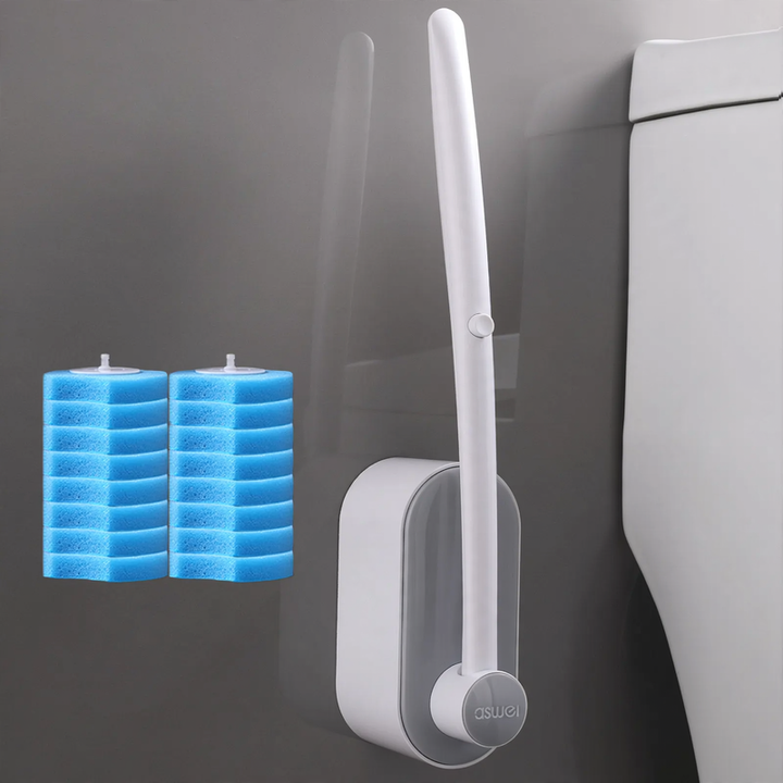 Disposable toilet brush with wall holder