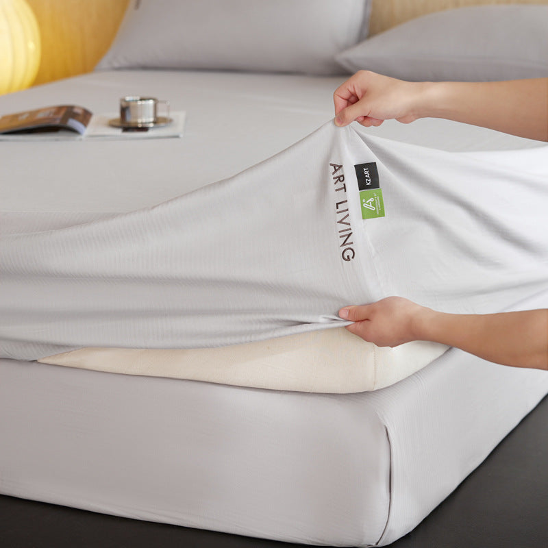 Minimalist Cotton Fitted Sheet Set, Herringbone Pattern