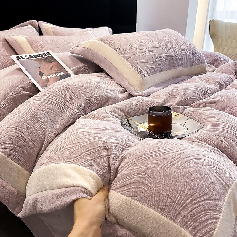 Milk fiber bedding set, 7D embossing, winter