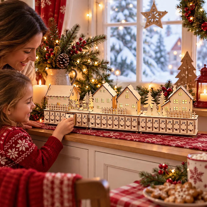Illuminated wooden Advent calendar