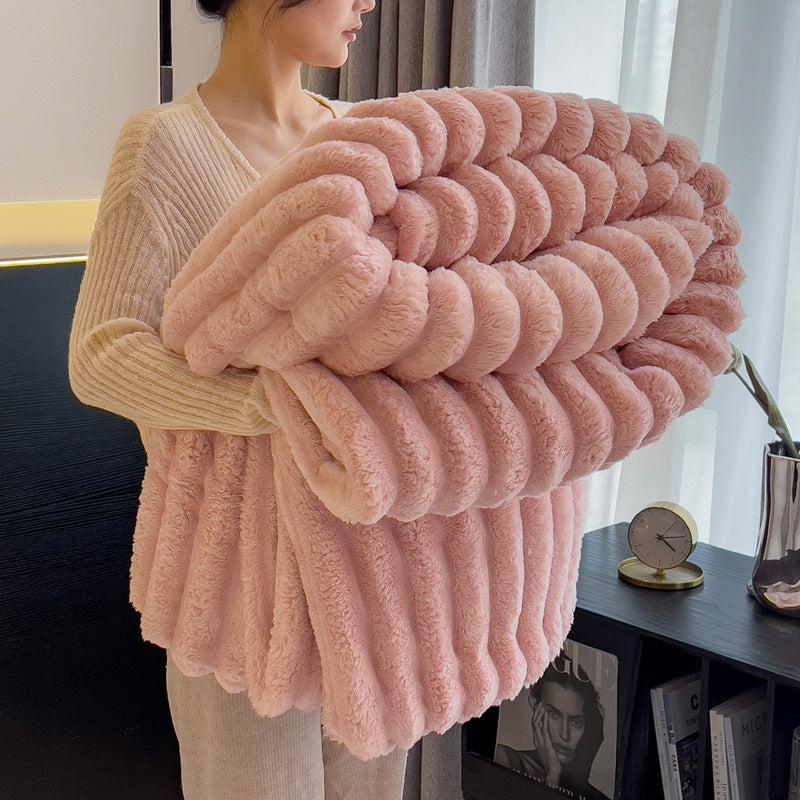 Rabbit fur wool blanket, polyester, Nordic