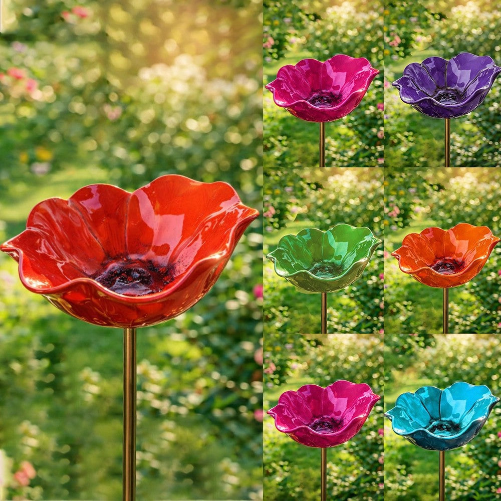 Flower-shaped metal feeding station for birds