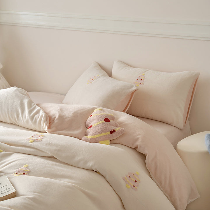 Cartoon-milk fiber bedding set, 4-piece, warming