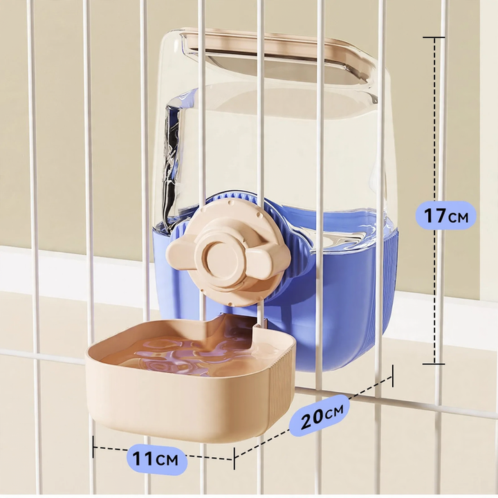 Hanging water and food bowl dispenser made of HIPS plastic