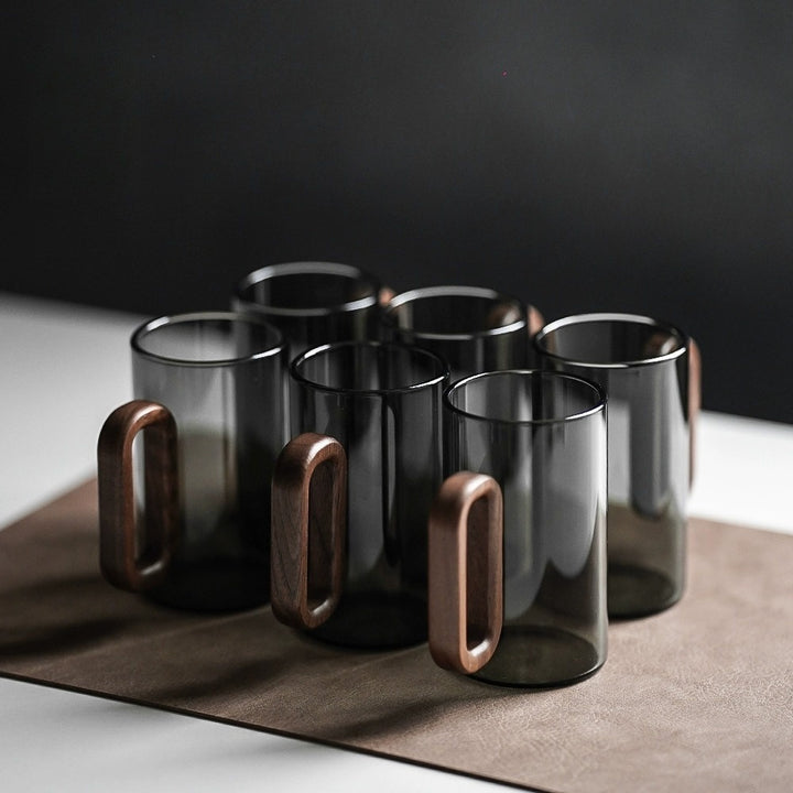 Borosilicate glass cup with wooden handle, 360 ml