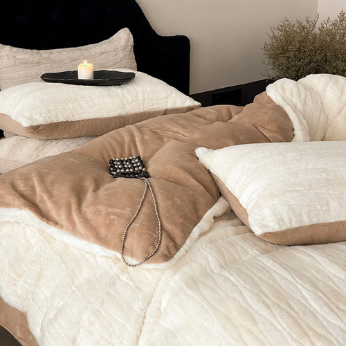 Luxurious milk fiber fleece bedding set, solid color