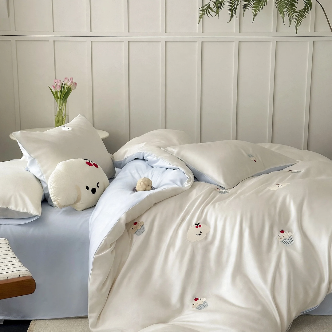 Tencel bedding set, silky soft, cartoon embroidery