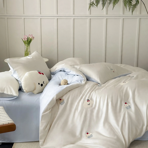 Tencel bedding set, silky soft, cartoon embroidery