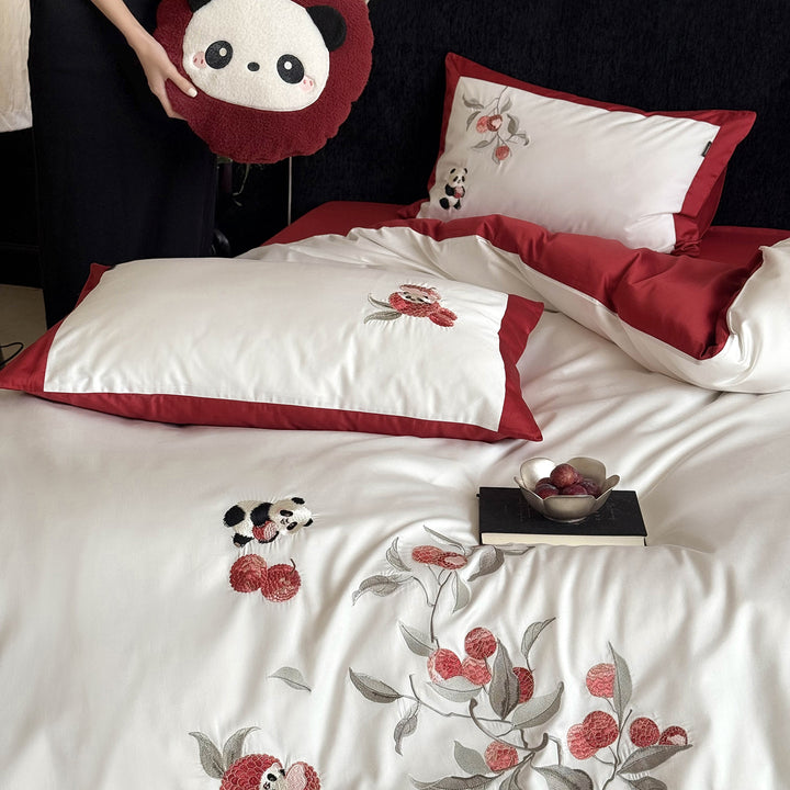 Cotton bedding set, 4-piece, embroidered