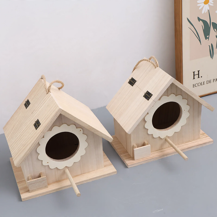 Solid wood birdhouse for outdoor use