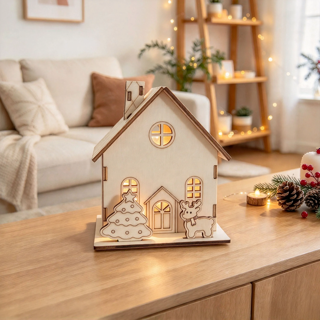 Illuminated wooden Christmas house, DIY kit