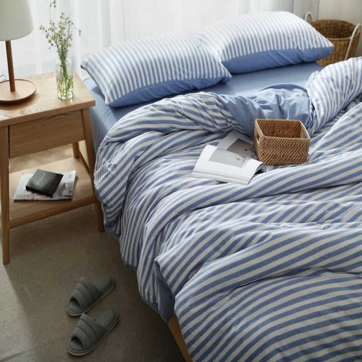 Cotton duvet cover, knit cotton, stripes/solid