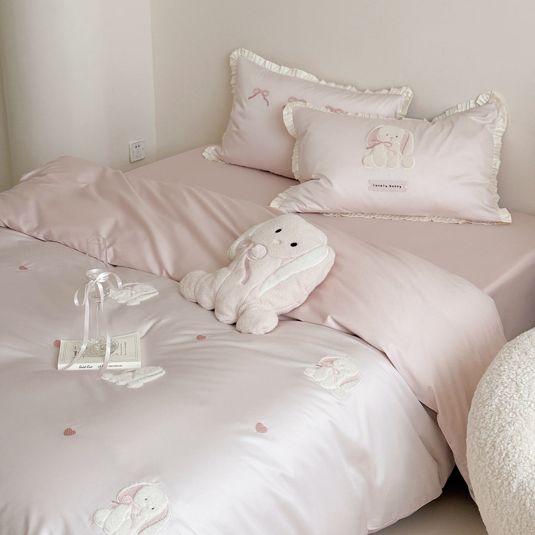 Cotton bedding set, 4-piece, rabbit motif