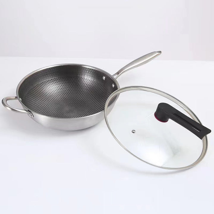 Stainless Steel Wok YN-001 with Glass Lid