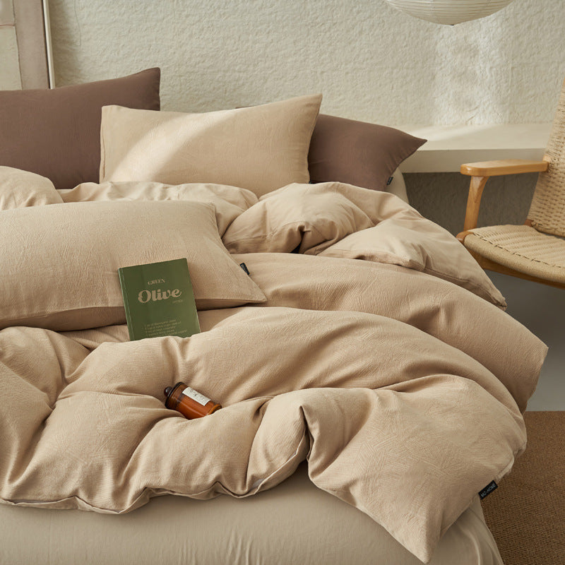 Cotton bedding set, textured pattern, washed