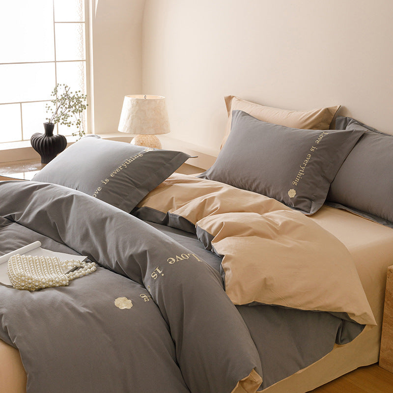 Cotton bed linen set, brushed, geometric pattern