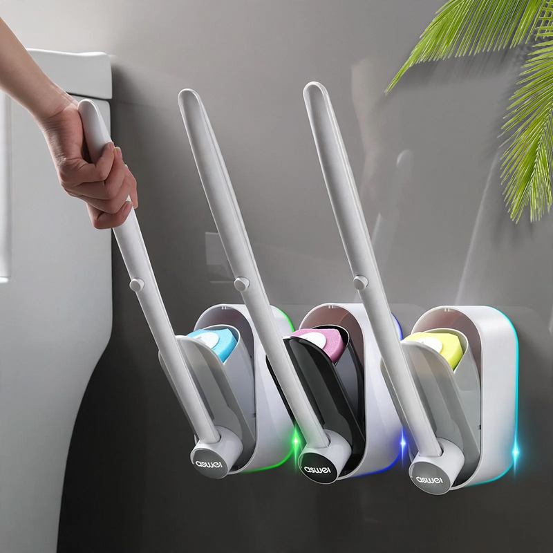 Disposable toilet brush with wall holder