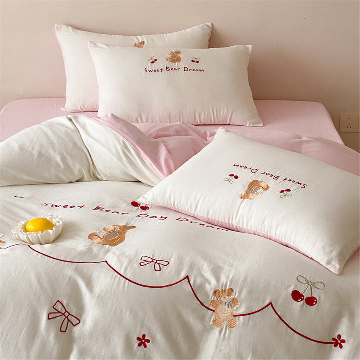 Cotton bedding set, 4-piece, double layer