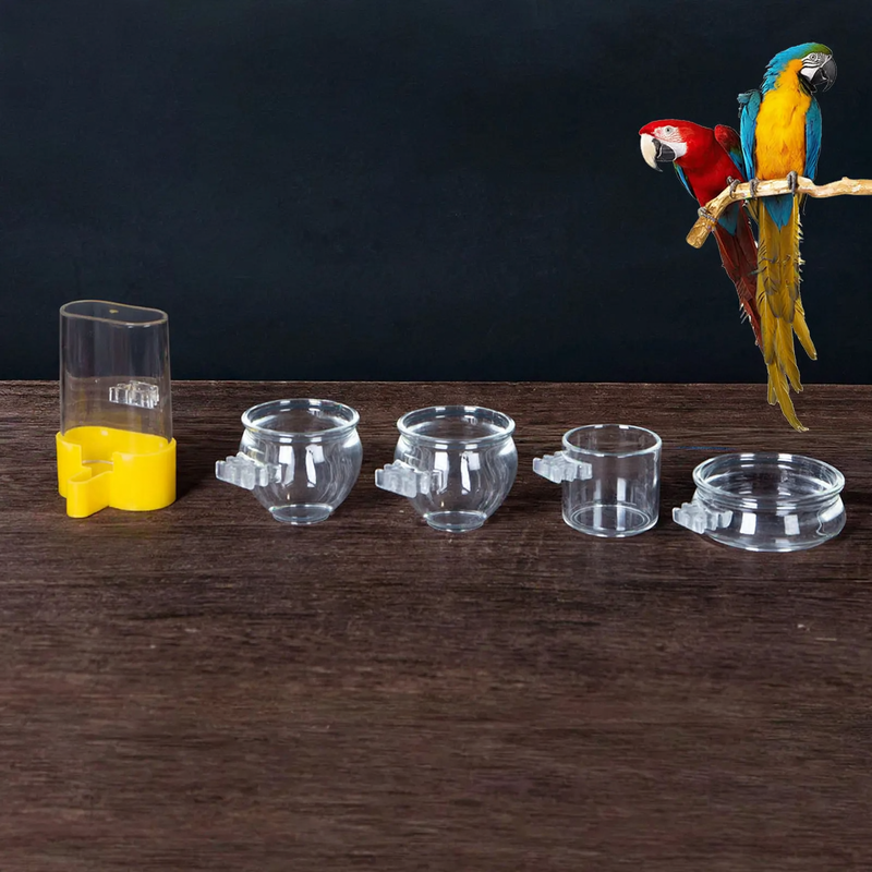 Bird Feed and Water Bowl Set, 4-piece, Acrylic