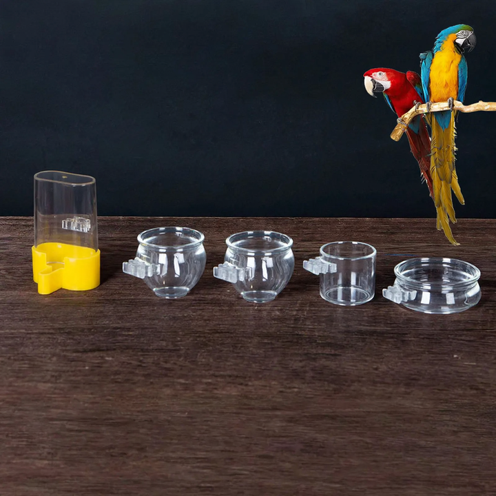 Bird Feed and Water Bowl Set, 4-piece, Acrylic