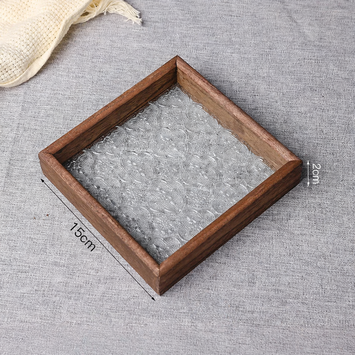 Wood glass tray with hawthorn pattern, European