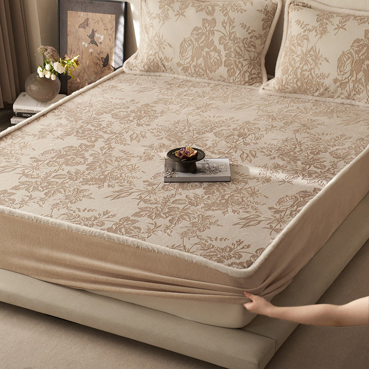 Milk fiber fitted sheet with floral pattern